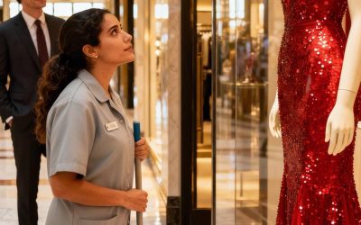 Después de 7 años de divorcio, encontró a su exesposa trabajando como limpiadora, mirando en silencio un vestido de un millón de dólares detrás del escaparate.